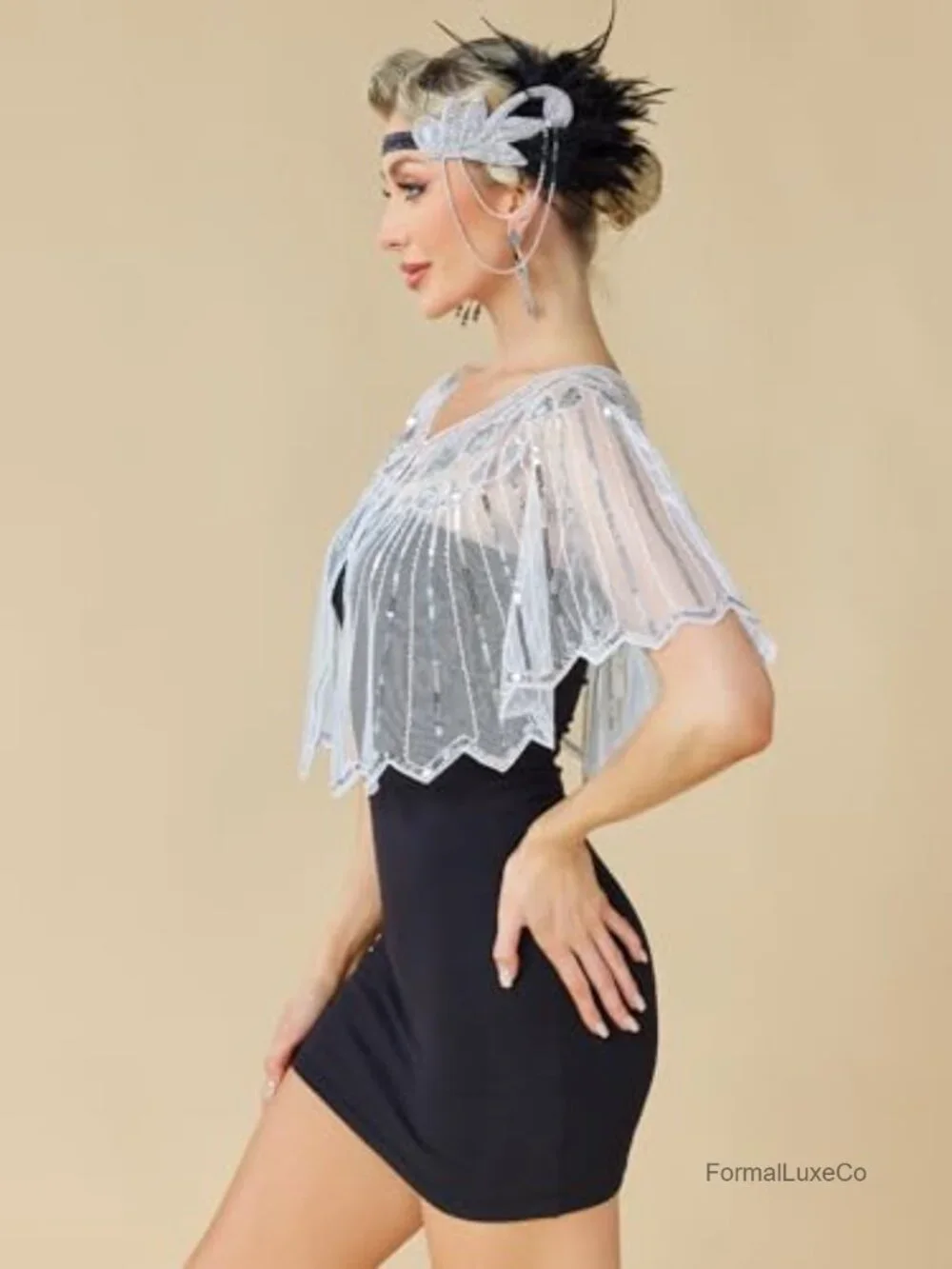 Sequin Fringe Shawl Wrap 1920s Flapper Costume Gatsby Evening Cape